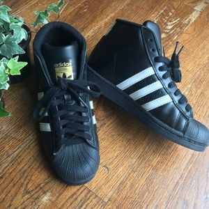 ADIDAS: Pro Model black high tops-women 7.5, men 5
